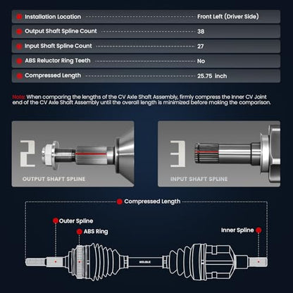 KELOKE CV Axle Shaft Assembly Compatible with Ford Lincoln & Mercury - size: 66-2186