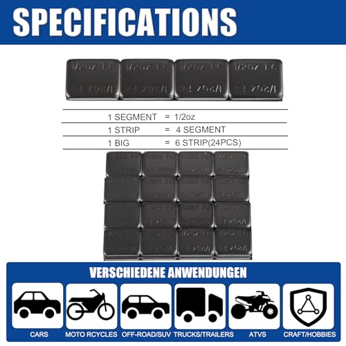 JiiinMiiin 1/2oz, 0.5oz, 24PCS Black Steel Adhesive Stick on Wheel Weights - color: Black, size: 0.5oz - 24PCS