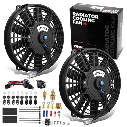 DNA Motoring 2pcs 9Inch Electric Radiator Cooling Fan Thermostat Wiring Switch Relay Kit, Universal High Performance Slim Fan Push Pull Electric Radiator with Mount Kit, RAF-9X2+SW-KIT - color: Black-2Pcs+SW-KIT, size: 9 Inch