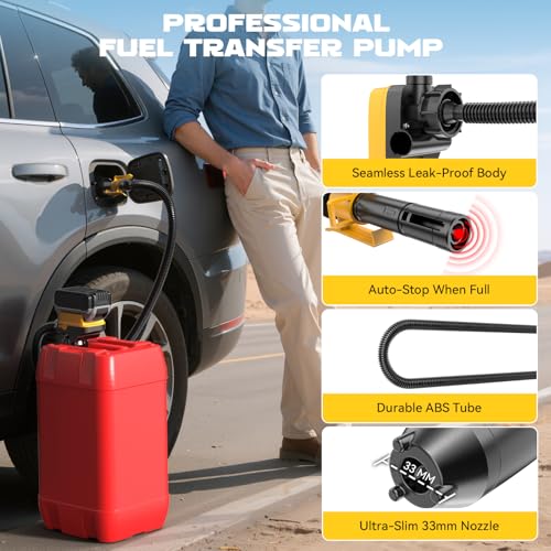 Cordless Fuel Transfer Pump Compatible with DeWalt 20V & Milwaukee 18V - color: Yellow