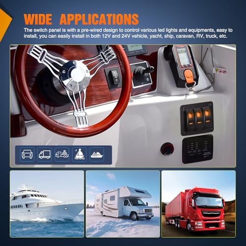 Nilight 3 Gang Rocker Switch Panel w/Orange LED Light 5Pin ON Off Pre-Wired - color: Amber, size: 3 Gang