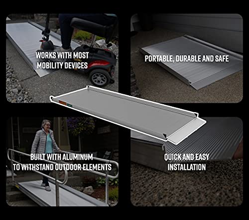 EZ-ACCESS - Portable Wheelchair Ramp and Aluminum Ramp with Handrails - Heavy Duty Mobility Device, Handicap Ramp with Textured Surface for Steps & Self-Adjusting Bottom Transition Plates - 3G 5-Foot - size: 60 Inch (Pack of 1), style: Ramp + two-line rai