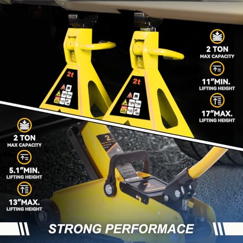 Auto Dynasty 2 Ton Floor Jack with Jack Stands, Heavy Duty Steel Hydraulic Racing Floor Jack with Single Piston Quick Lift Pump, Hydraulic Trolley Service Car Jack, Yellow - color: Yellow