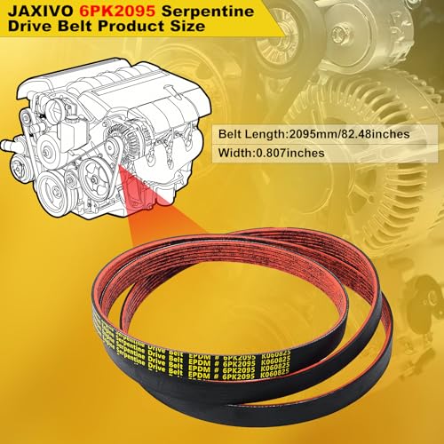 6PK2095 Serpentine Belt V-Ribbed Drive Belt for 13-15 ILX,98-05 DeVille,01-07 Town & Country,03-08 Mazda 6 S,01-07 Grand Caravan,05-11 Chrysler 300,05-08 Magnum,12-15 Civic,K060825 Red - size: 6PK2095-2095mm-red