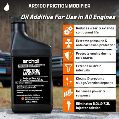 Archoil AR9100 Oil Additive (16oz) for All Vehicles - Powerstroke Cold Starts, Eliminates Injector Problems (Pack of 2) - size: AR9100 (16oz) - Single Pack (Pack of 2)