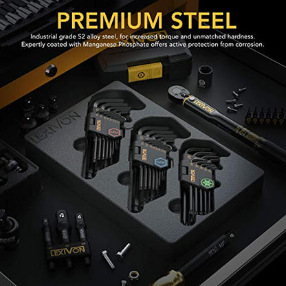 LEXIVON Master Wrench Key Set, 35-Piece Long Arm Ball End Hex Keys | 3-Pack Metric/SAE & Star, Industrial Grade S2 Alloy Steel (LX-131) - size: Hex & Torx keys 35 pcs