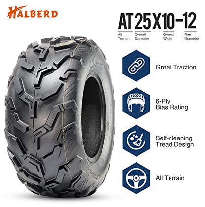 HALBERD 25x10-12 ATV/UTV Tire, 6PR 25x10x12 Rear Spare Tire, Tubeless - size: 25x10-12