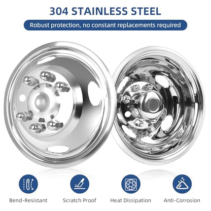 hightall 17 Wheel Simulators, 17" 8 Lug 4 Hand Holes Stainless Steel Hubcaps,Polished Surface,2Pcs Front Wheel/2Pcs Rear Wheel,Bolts On Wheel Cover Set Compatible with Ford 2005-2025 F350 Truck - size: 17” For 2005-2025 F350