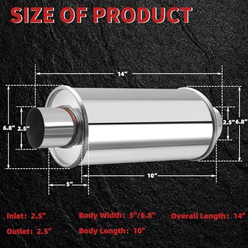 LCGP 2.5 inch Ultra Quiet Resonator, 304 Stainless Steel Resonator 2.5", 2.5'' Inlet & Outlet 14" Overall Length Universal Muffler High Performance resonator, Oval Muffler Shape, Silver - size: 2.5"