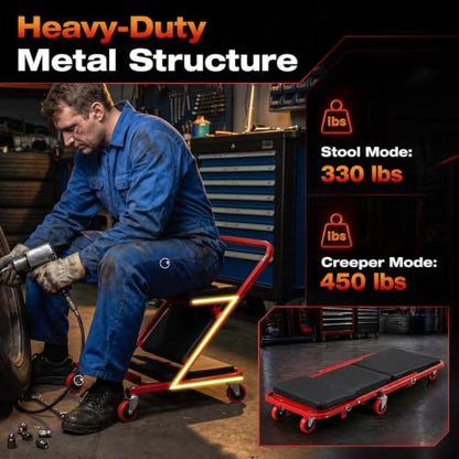 Goplus 41" Foldable Mechanic Creeper, 4-in-1, 450 LBS Capacity - color: Red, size: 41"