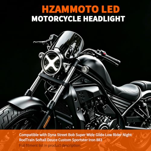 5.75 Inch Motorcycle Headlight with X-style DRL for Dyna Sportster Softail - color: Smoked Black X-Style DRL