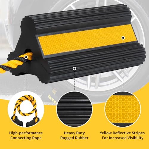 OULEME Heavy Duty Rubber Wheel Chocks with Rope & Reflective Strips - style: with Rope (2 pairs)