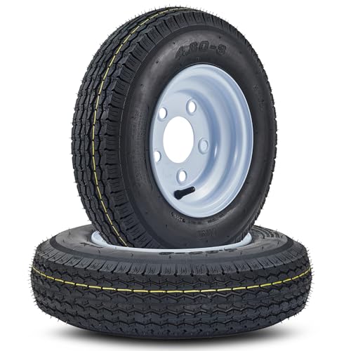 GarveeTech 2PCS 4.80-8 4.80x8 480-8 Trailer Tires with 8 inch Rims, 2 Pack 4.80 8 Tires 5 Lug on 4.5 inch, Center Bore 2.85", 6PR, Muti Function Lawn Mower & Tractor Turf & Boat Tire - size: 4.80-8, style: 5 lug