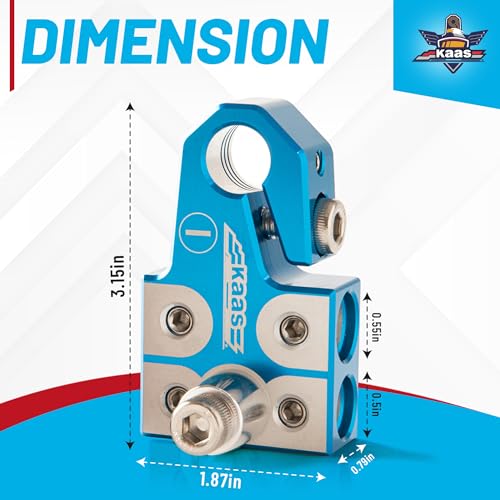 Kaas Lead Acid Battery Terminal Clamps, Positive and Negative Set, for SAE/DIN/EN Tapered Top Post, 4-Way Connectors, Compatible with 8AWG to 4/0 AWG, Includes OEM Top Post Adapter