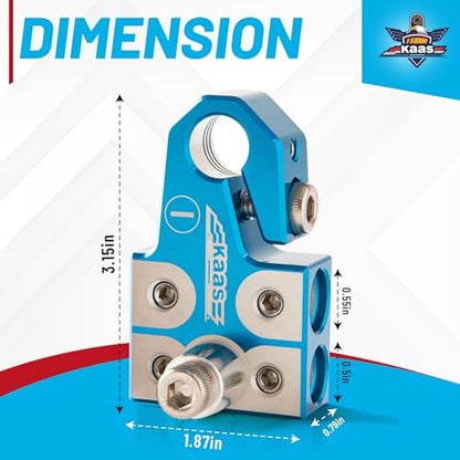 Kaas Lead Acid Battery Terminal Clamps, Positive and Negative Set, for SAE/DIN/EN Tapered Top Post, 4-Way Connectors, Compatible with 8AWG to 4/0 AWG, Includes OEM Top Post Adapter