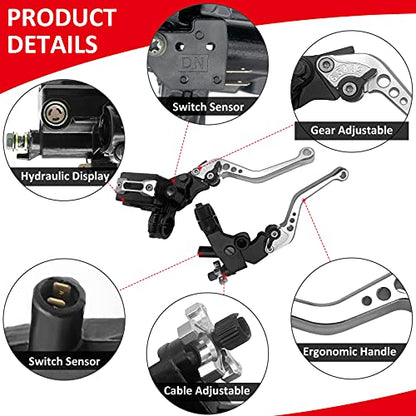 JAVIK Updated Universal Bike Brake Master Cylinder Clutch Lever Set for 7/8" 22mm Handlebar Compatible with Motorcycle Honda Kawasaki Suzuki Yamaha - Silver (Including Left & Right) - color: Silver