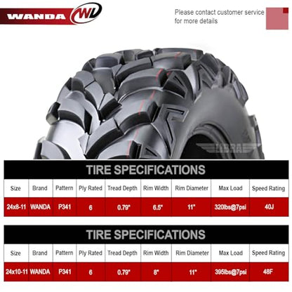 WANDA Set 4 24x8-11 24x8x11 & 24x10-11 24x10x11 ATV Tire Set 6PR Solid Mud - size: 24X8-11&24X10-11
