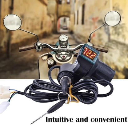 Doinal Electric Twist Throttle 72V 60V 48V 36V 24V Universal Throttle for Electric Scooter Razor Dirt Bike, Volt Meter Throttle with Key, 3 Speed Throttle, Twist Throttle for Electric Motorcycle ATVS - style: Half Twist Throttle