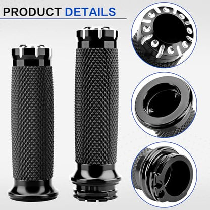 1 Inch/25mm Motorcycle Handlebar Grips Cable Throttle Hand Grips for Harley Touring Softail Dyna Sportster Street Glide Cruisers Choppers - color: black
