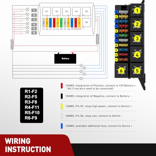 Nilight 12V Fuse Relay Box 6 Relays 4pin 40A 11 Fuses Pre-Wired Block Kit - color: Pre-Wired Box 6 Relay 11 Fuse