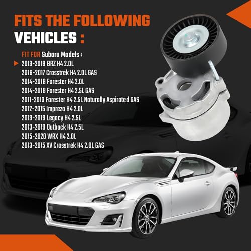 Belt Tensioner Assembly with Pulley Fit for Subaru Forester 2011-2018, Impreza 2012-2015, Legacy 2013-2019, Outback WRX, Replace# 23769AA040, 23769AA05A - size: 23769AA040