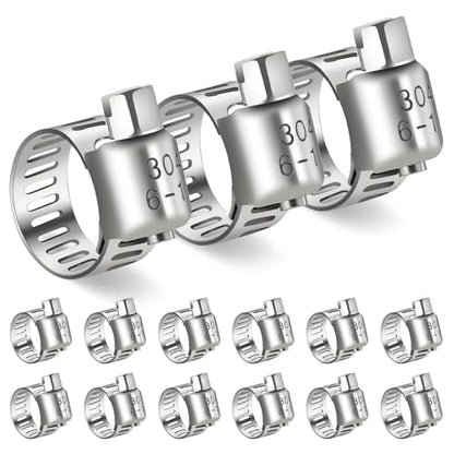 15PCS 1/4'' to 7/16'' Hose Clamps, 304 Stainless Worm Gear Clamps - size: 6-12mm(15Pcs)