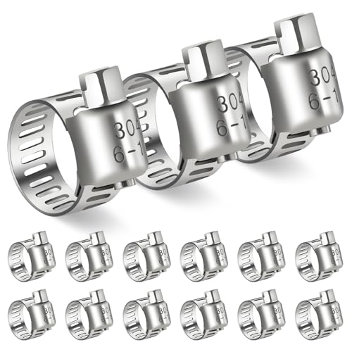 15PCS 1/4'' to 7/16'' Hose Clamps, 304 Stainless Worm Gear Clamps - size: 6-12mm(15Pcs)