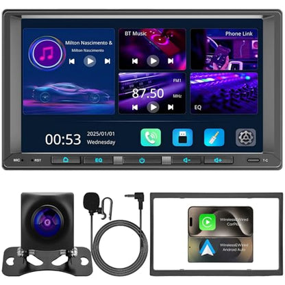 Linux System 7" Double Din Car Stereo Wireless Apple Carplay Radio Screen for Car Audio Receivers, Bluetooth 5.3 Car Play Android Auto Touchscreen, Backup Camera, SWC, FM/AM - size: 7inch Linux 2Din Universal HU