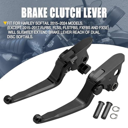 Motorcycle Levers Brake Clutch Handle Lever Adjustable Fit for Harley 2015-2024 Softail Fat Boy FLSB Street Bob FXBB Breakout FXLRS Fat Bob Low Rider FXLR Softail Slim FLHSC 114 (Long, Black) - color: Black, style: Long