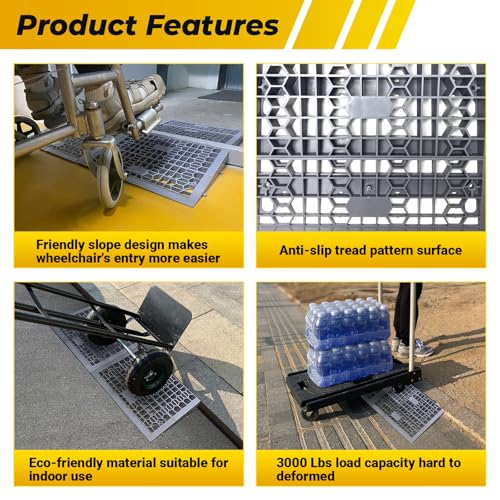 HOXWELL Modular Threshold Ramps for Doorways, 2'' Rise Wheelchair Ramps for Home Steps, 3000 Lbs Load Capacity Detachable Solid Plastic Entry Door Ramps for Wheelchairs and Cars, 2 PCS - size: 2''-2 Packs