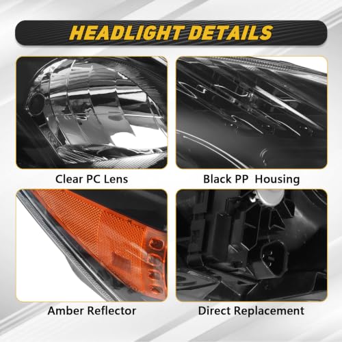 Headlight Assembly Compatible with 2012-2015 Toyota Prius (Black) - color: Black