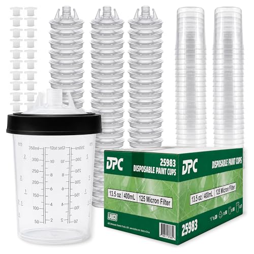 LAUCO Disposable Spray Gun Paint Cups Kit – 50 Pack Liners & Lids with 125 Micron Strainer, Hard Cup, Retainer Ring & Plugs (400ml/13.5oz Kit) 25983 - size: 400ml/13.5oz Kit
