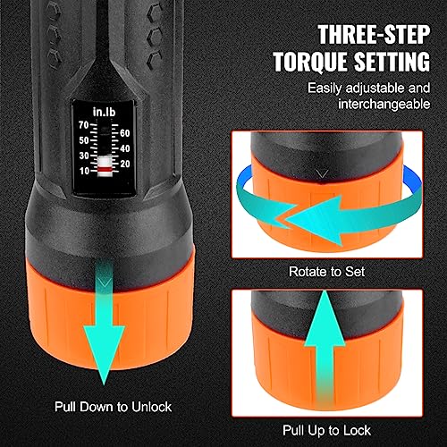 VEVOR 1/4" Drive Torque Screwdriver Wrench Set | 10-70 in-lbs Torque Adjustment Range | 1 in-lb Increment Torque Screwdriver | Driver Bits Set with View Window, 12 Bits & Case, Magnetic Function - size: Magnetic 10-70 in-lb