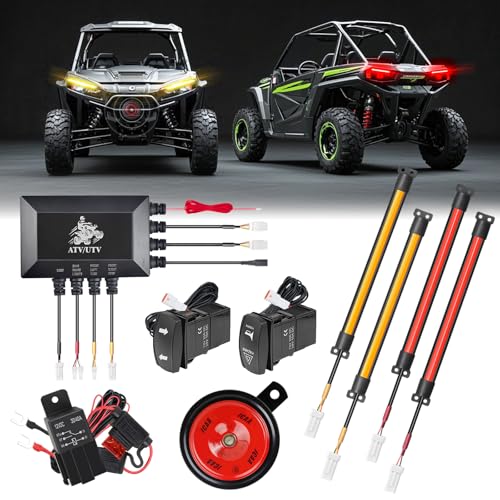 Roykaw UTV Turn Signal Kit with Horn, LED Blinker Kit, ATV Street Legal Kit with Pre-Wired, Universal Compatible with Polaris Ranger Sportsman, Kawasaki, Can-Am, CFMOTO, Arctic Cat, Plug and Play