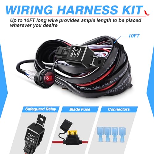 MICTUNING MIC-B1002 LED Light Bar Wiring Harness, Fuse 40A Relay On-off Waterproof Switch