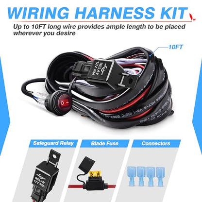 MICTUNING MIC-B1002 LED Light Bar Wiring Harness, Fuse 40A Relay On-off Waterproof Switch