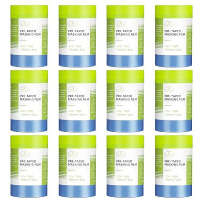 Tangibay Pre-Taped Masking Film for Painting - 22" x 66' Painters Plastic Sheeting with Automotive Paint Tape and Drape for Covering Cars, Walls, Windows and Furniture Protection (12 Rolls) - size: 12 Rolls: 22"