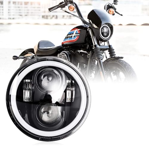 nifeida 5-3/4 5.75 Inch Motorcycle Headlight Round with Halo Angel Eyes Turn Signal High/Low Beam Replacement for Davidson Iron 883 Dyna Sportster Softail Street Bob Super Wide Glide Low Rider Night