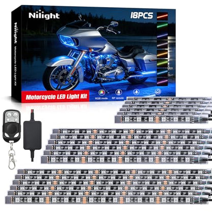 Nilight 18PCS Motorcycle RGB LED Light Kits with RF Wireless Remote - color: 18Pcs RGB LED Strip Lights
