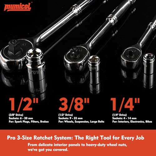 Mechanic Tool Set, Socket Set, 320-Pcs Professional Mechanics Tool Set & Metric and Standard Socket Set, 1/4″ 3/8″ 1/2″ Drive with 72-Tooth Ratchet, Car Mechanic Tool Kit for Automotive Repair