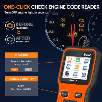 OBD2 Scanner & Engine Code Reader, Car Scanners with Battery Tester - color: Orange