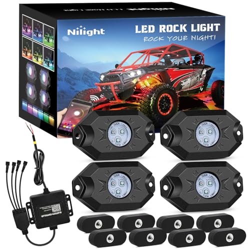 Nilight RGB LED Rock Lights Kit 4PCS Bluetooth App Control Multicolor - color: RGB 3LED w/Magnetic base, size: 4 Pods