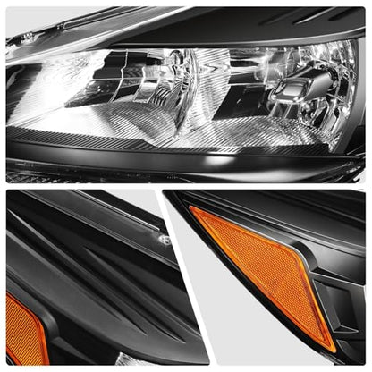DNA MOTORING Headlight Assembly Compatible With 2013-2016 Ford Escape, Driver & Passenger Side, Black/Amber, HL-OH-FESC13-BK-AM - color: Black amber