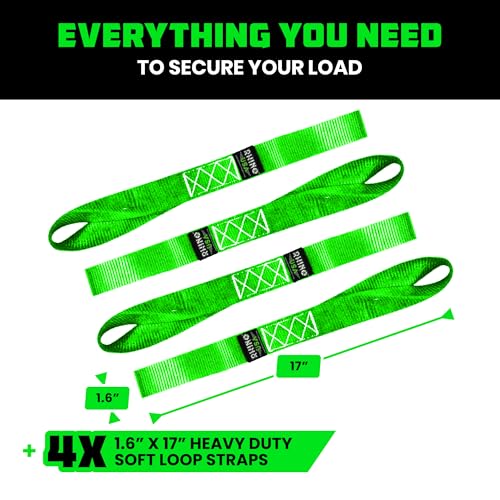Rhino USA Soft Loop Tie Down Straps (4-Pack) - Motorcycle Handlebar Straps - color: Green 4-Pack