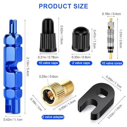26 Pieces Presta Valve Core Repair Kit，Tubeless Valve&Presta Valve Caps；Valve Core Removal Tool and Adapter with Black Tire Valve Caps
