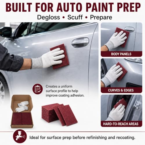 20 Pack Maroon Scuff Pads, 6x9 Inch Very Fine Hand Pads for Auto Paint Prep