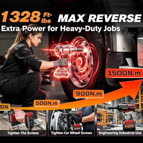 1/2" Cordless Impact Wrench 1500 N.m Power Impact, w/2pcs 21V 2x4.0AH M18 Rechargable Battery, Fast Charger,Impact Driver Kit (0-8800 rpm), Socket for drill,Screwdriver,lug nuts