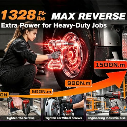1/2" Cordless Impact Wrench 1500 N.m Power Impact, w/2pcs 21V 2x4.0AH M18 Rechargable Battery, Fast Charger,Impact Driver Kit (0-8800 rpm), Socket for drill,Screwdriver,lug nuts