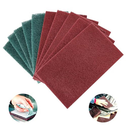 Scuff Pads - 10Pcs Scouring Pad 7447 - Very Fine Grade Hand Pads General Purpose Sanding Hand Pads 200 x 125mm/8" x 5" - color: 5 Red+5 Green