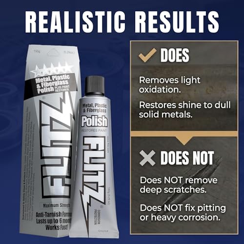 Flitz Metal Polish Paste - 5.29oz USA-Made Polish for Solid Chrome, Stainless Steel, & Aluminum - Non-Abrasive for Light Oxidation - Requires Manual Buffing - Not for Plated/Coated Surfaces (1 Pack) - size: 5.29 Ounce (Pack of 1)